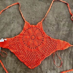 Love Tree Orange Crochet Tank Top